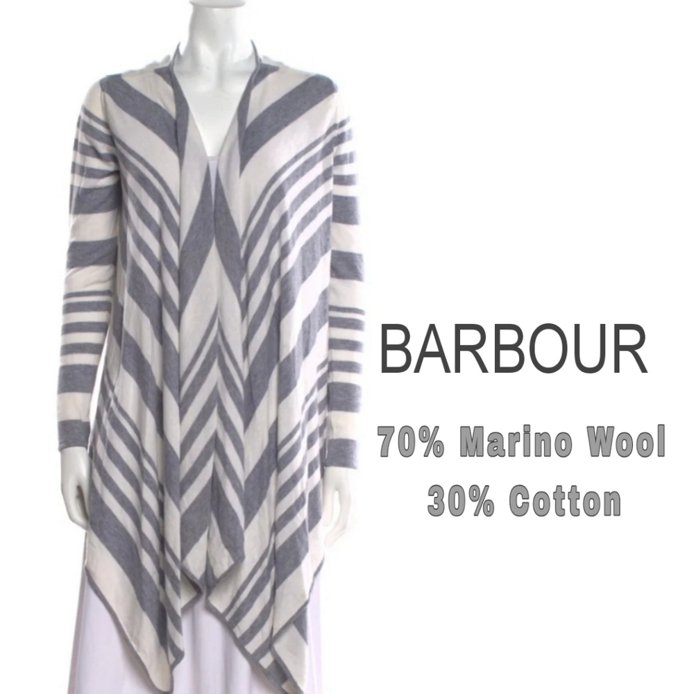 BARBOUR Striped Gray and White Sweater S 70% MARINO WOOL & 30% COTTON